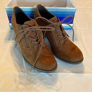 Brown heeled lace up booties